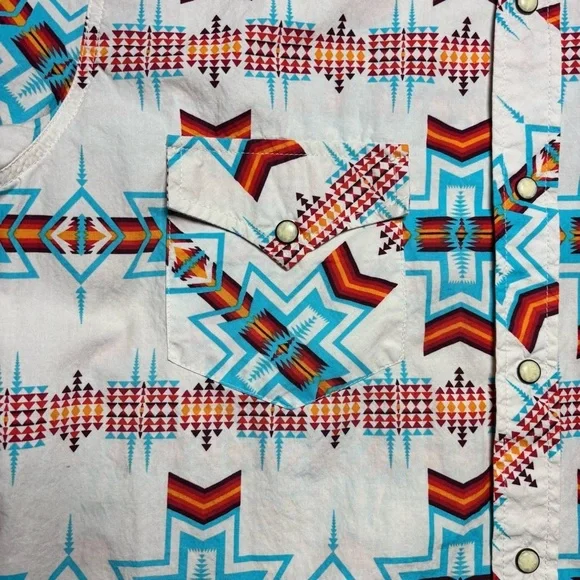 Rock and Roll Denim Shirt Mens Large Aztec Snap Button Up Modern Fit Werstern - Picture 3 of 6